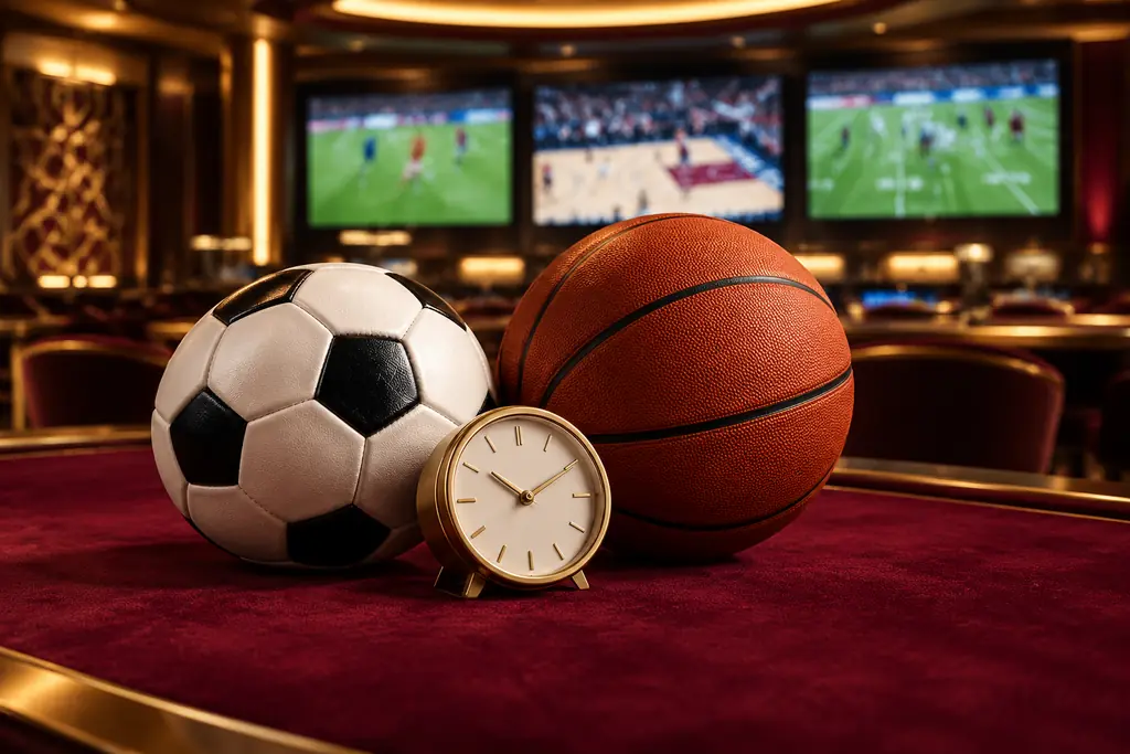 Bola sepak dan bola basket di ruang sportsbook kasino